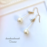 ♡シンプルなホワイトコットンパールと小さなクリスタルのピアス❁イヤリング♡