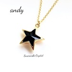 Swarovski Crystal Star Charm Jet Gold Necklace