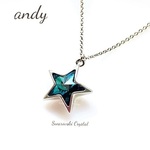 Swarovski Crystal Star Charm Bermdr Blue Silver Necklace