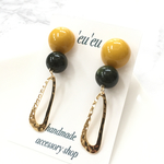 イエロー×モスグリーン ロング ピアス/イヤリング