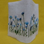 青いガーデン刺繍の文庫本サイズのブックカバー　