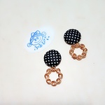 ブラック  ホワイト ドット 水玉 カボション × デザイン サークル ピアス ノンホールピアス イヤリング  