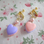 再販♡　ハートマカロンイヤリング　ピンク×パープル