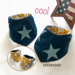 cool❗️リバーシブル ワンちゃん クールバンダナ！ 星柄×スマイル(ブルー無地) 2WAY (小型犬用) 改良✨