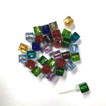 【8mm 10個】 箔ランプワークガラスビーズ  キューブ アソート