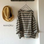 ボーダーリネンのプルオーバー■グリーン×キナリ