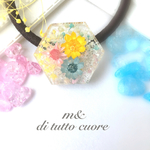 スターフラワーとかすみ草のヘアゴム(六角形)マルチカラー