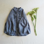 リネンピンタックブラウス blue gray