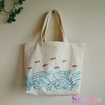 波とお魚のトートバッグ（手刺繍＆ビーズ）