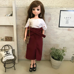 リカちゃん服♡袖レースオフショルトップス＆ウエストリボンボルドースカート