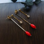 レッドコーラルロングピアス（サージカルステンレス）