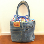 デニムリメイクバッグ   巾着タイプ