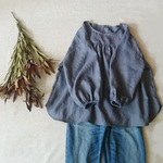 【再販5】リネンパフスリーブプルオーバーblue gray