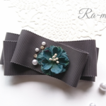 ＊＊flower＊＊リボンバレッタ(チャコールグレー)