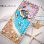 【sora.funkist様専用】砂浜に水面模様のiphone 8手帳型ケース🐚