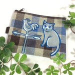 青と銀の猫の通帳入れ●原画●手描き●原画●絵●絵画●イラスト●ポーチ