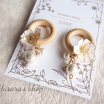 *019*お花と国産コットンパールのピアス イヤリング　