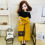 リカちゃん服♡オフショル黒トップス＆マスタード色ウエストリボンワイドパンツ♡リアルクローズ
