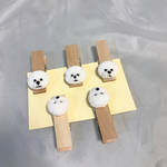 ビションフリーゼチャーム付き木製ピンチ5個セット