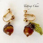 手編み 木製どんぐり イヤリング/ピアス