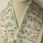  2way『鳥獣戯画』✖️『bamboo line』きりりと竹の縞 刺繍半衿桜色ミントグリーン