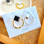 再販＊ガラスタイル×ゴールドシルバーノンホールピアス（ピアス可）