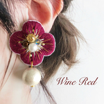 ラスト1 刺繍お花ピアス《WineRed》/イヤリング