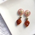 くすみピンクdryflower × べっ甲ビーズ 耳飾り 