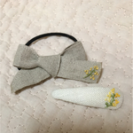 ミモザ刺繍＊リネンヘアゴム＆パッチンピン 
