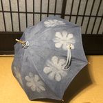 日傘 藍泥染×板締め×夜光貝