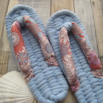 布ぞうり：gacktingさまご予約品：リネン＋綿タオル地/ice blue25cm/pink sunflower