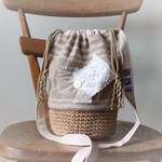 kihk....様専用＊3WAYチェコリネン＊ヴィンテージ＊麻ヒモかごバッグ＊ショルダー＊レース＊コラージュ＊貝ボタン
