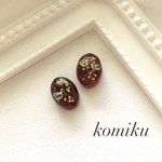 秋色♡かすみ草の一粒ピアス/イヤリング/ワインレッド／小さめ