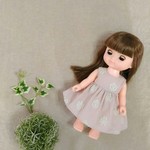 メルちゃん　ソランちゃん　ワンピース　アナベル刺繍　ピンク