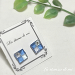 小さいタイルピアス、イヤリング 青＆水色