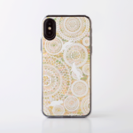 iPhoneXS/XSmax対応★iPhone/Xperia/Galaxy スマホケース（ホワイトレースと猫・クリアカバー）[螺鈿アート・天然貝ケース]