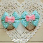 【kids】パステルグリーン★ドット柄リボン キッズ ヘアゴム 2個セット