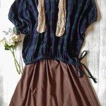 「秋色の夏服」インしなくてOK!ふんわりブラウス　ダブルガーゼ　ブラックウォッチ　チェック　フリー 