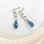 Swarovski デニムブルー雫のチェーンピアス