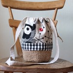 3WAY＊北欧パッチワーク＊麻ヒモかごバッグ＊ショルダー＊ギンガム＊リネン