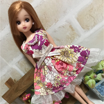 リカちゃん服ワンピース 〜レトロ花ピンク〜