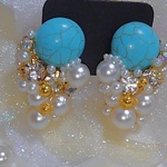 贅沢ターコイズのとパールのビジューピアス/イヤリング