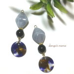 300円☆べっ甲(ブルー系)☆菱形グレーのピアス/イヤリング