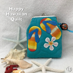 ビーサンのスマホ・シガーポーチ☆ハワイアンキルト☆がま口☆⑰