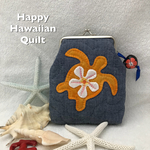 海ガメのスマホ・シガーポーチ☆ハワイアンキルト☆がま口☆㉛