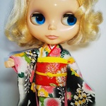 ブライス 着物 リカちゃん 着物 振袖黒白