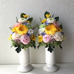 【chiaki様専用】プリザーブドフラワーの仏花☆黄色菊 小菊 ピンクミニダリアの仏花 お悔みお供えに