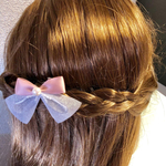  スモーキーピンクとシャイニーチュールのリボン  ヘアゴム or Uピン