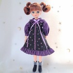 秋のＡラインワンピース　チャコールグレー/プラム＊リカちゃん
