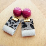 Cuir（キュイール）本皮/リアルレザーリボン＆ヴィンテージカボションピアス/レッド